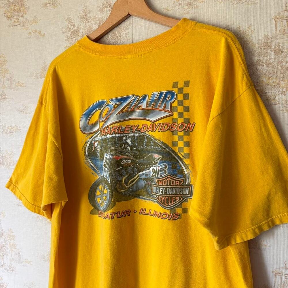 Vintage Y2K Harley Davidson Motorcycle Biker Tee Yellow Decatur Illinois 2X